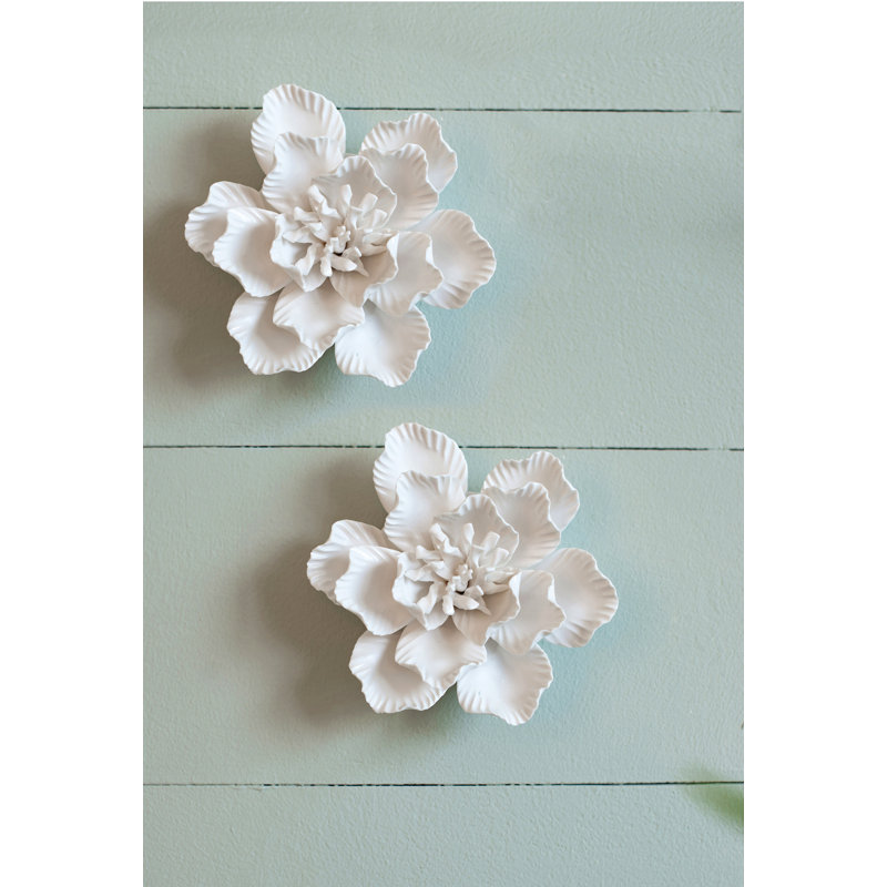 Décoration murale fleur en céramique crème faite à la main