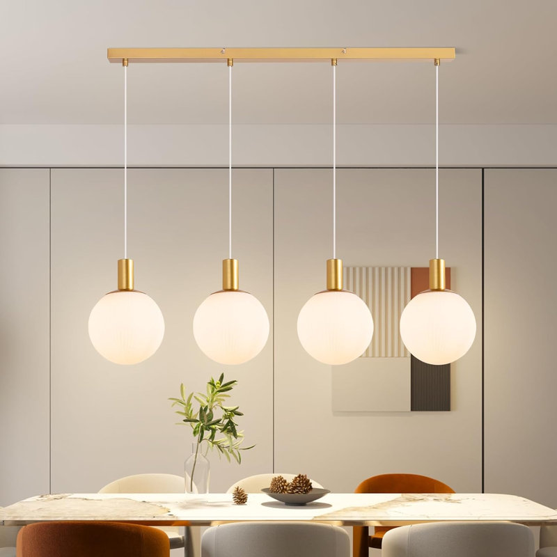 4-Light Glass Kitchen Island Pendant