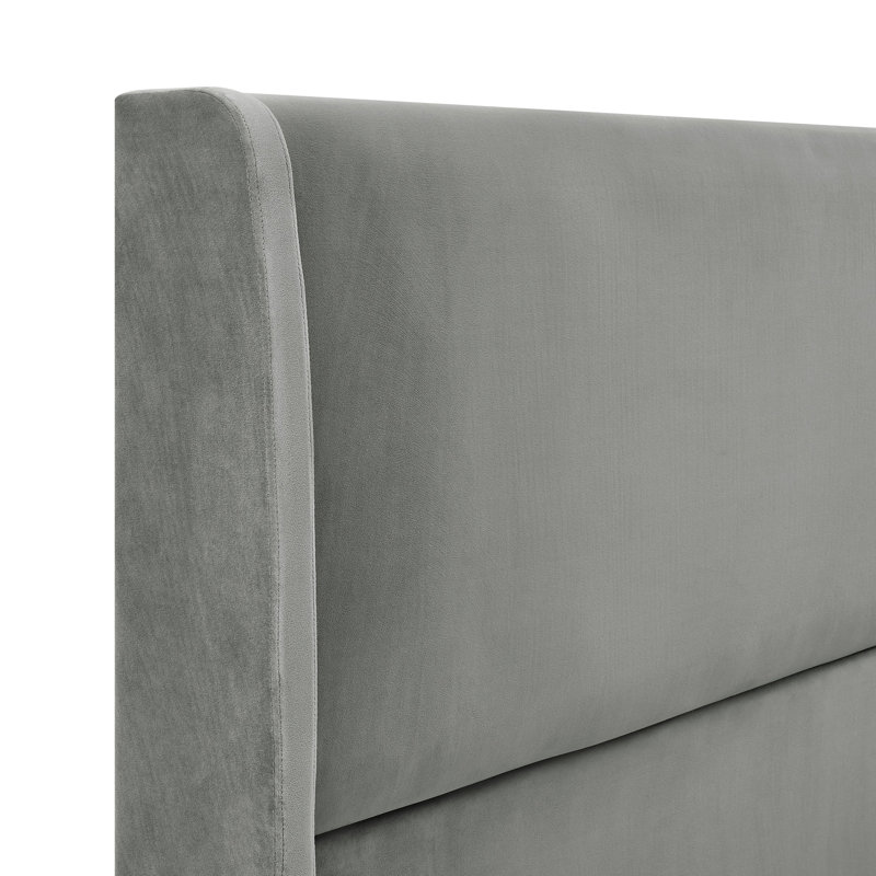 Très grand lit en velours gris - à oreilles pour une chambre relaxante au design élégant et pratique, Très grand lit, Gris