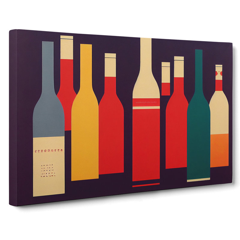 Retro Wine Bottle Art Vol.1 - Wrapped Canvas Painting, 35cm H x 50cm W x 3cm D