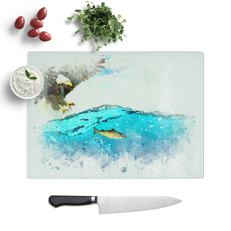 Glass Eagle Hunting For Fish in Abstract Chopping Board, 28.5 cm W x 20 cm L