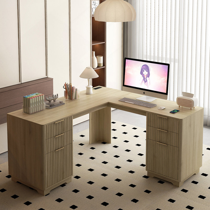 Bureau en L, bureau d'ordinateur avec tiroirs, bibliothèque, bureau d'angle moderne, bureau à domicile, bureau d'écriture en L, bureau d'ordinateur de coin avec rangement