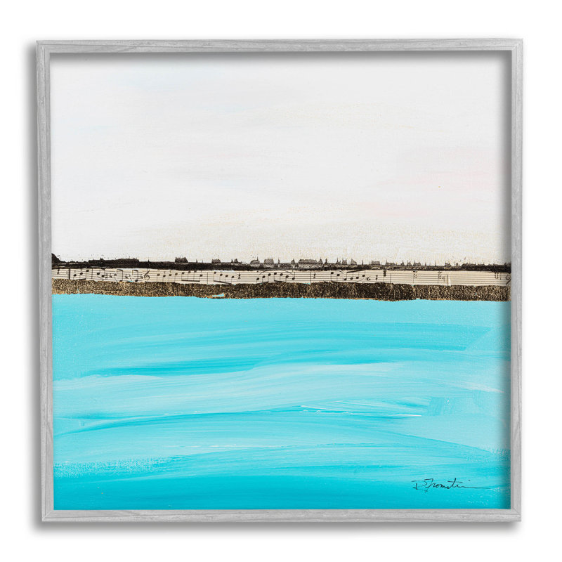 Paysage moderne, notes de musique, collage, estampe numérique par Ruth Fromstein, H 17 po x l 17 po x P 1,5 po
