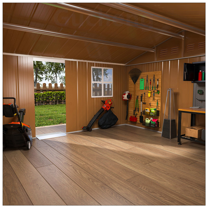 Remise de rangement en métal robuste avec conception résistante aux intempéries, porte verrouillable et ventilation pour l'organisation d'outils à l'extérieur