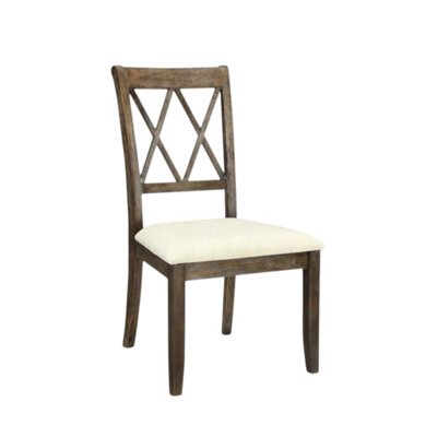 Beige Linen & Salvage Brown Finish Side Chair Of 2, Armless High Back Chair, Standard Dining Height Stationary Seat, Xx Shape Wooden , Apron 45Mm Thick Tapered Legs, 220Lbs Weight Capacity, 18" Seat