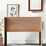 Double Wing Headboard Queen with Wavy Convex Groove, Wooden Queen Beadboard Only, 4 Height Adjustable