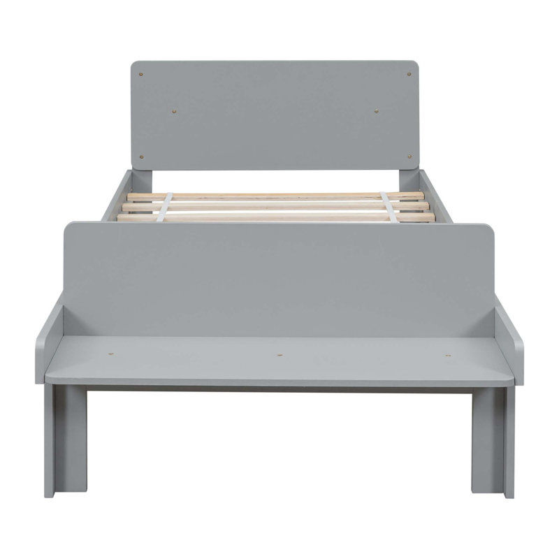 Lit avec cadre en bois massif Leita, Gris, Lit simple