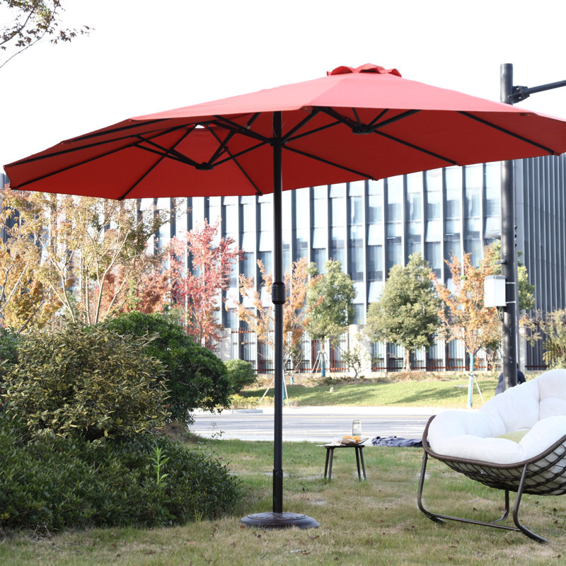 Grand parasol d'extérieur double face 14,8 pi avec manivelle (orange) (sans base), Orange