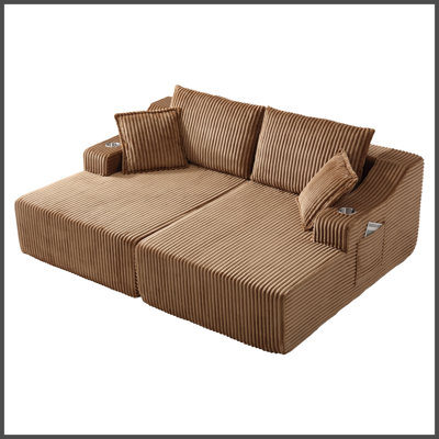 83'' Oversized Double Chaise Lounge, Compression Lounge Couch Sofa Bed with Deep Seat & 6 Pillows