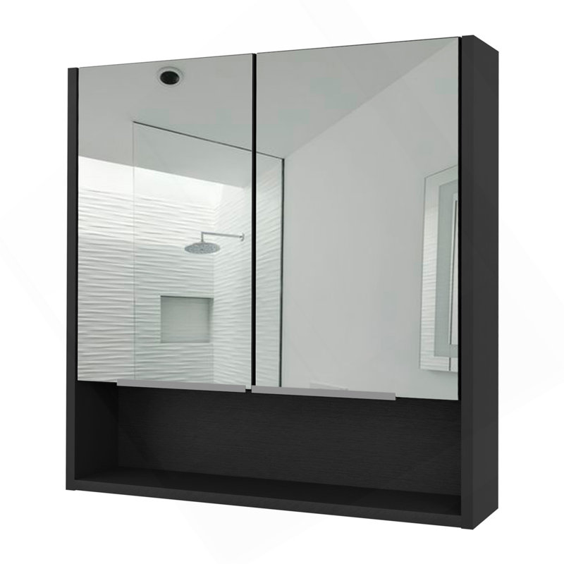 Pharmacie avec miroir Lexington, trois tablettes internes, finition wengé noir, Noir