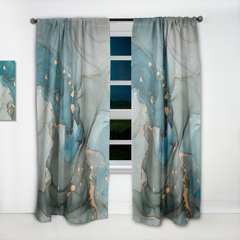 Marbre turquoise infusé d'or - Rideau en velours moderne - obscurcissant - 1 panneau