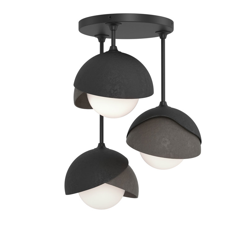 Brooklyn 3 - Light Double Shade Semi Flush Mount, Dark Smoke, Black