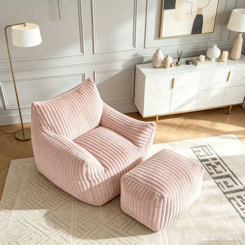Canapé avec repose-pieds, Pink