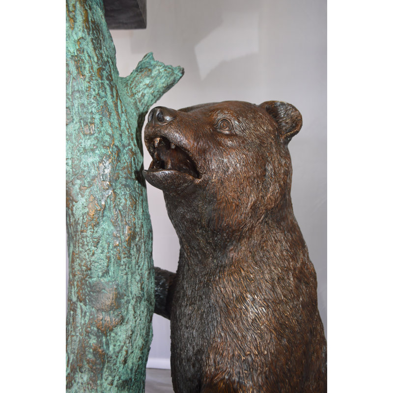 Bear beside a Tree with Mailbox Bronze Statue -  Size: 19"L x 20"W x 50"H. 