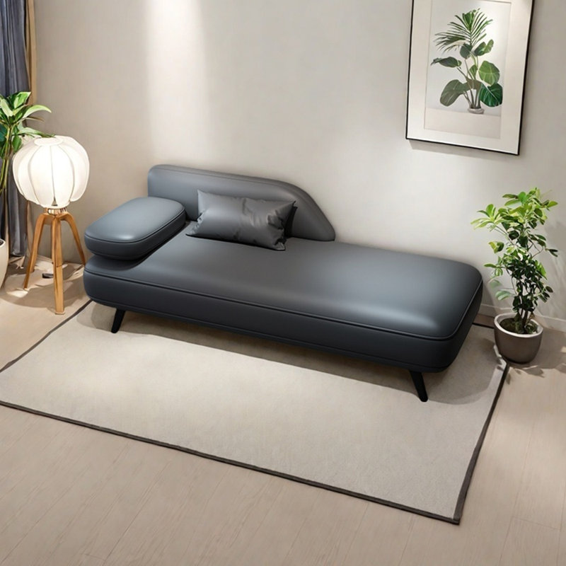 Chaise longue élégante et simple en similicuir, Gris, Orienté à gauche (vu de face)