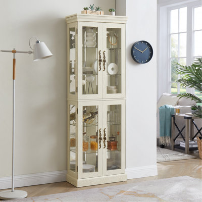 Lighted Glass Curio Display Cabinet,Display Cabinet,Glass Storage Cabinet Glass Wine Cabinet Wood Frame Toy Display For Living Room, Kitchen, Pantry L by Lark Manor