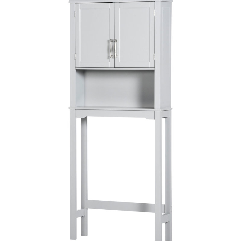 Unité de rangement au-dessus de la toilette - Armoire de salle de bain grise avec tablettes réglables et compartiment ouvert pour rangement double Essentials