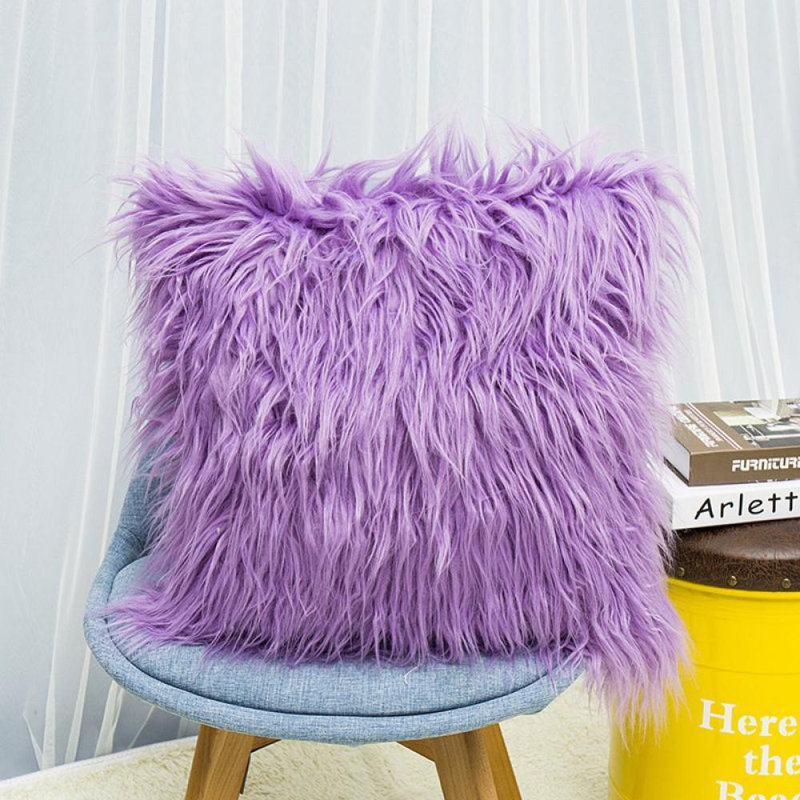  Housse de coussin carrée en fausse fourrure, Mauve