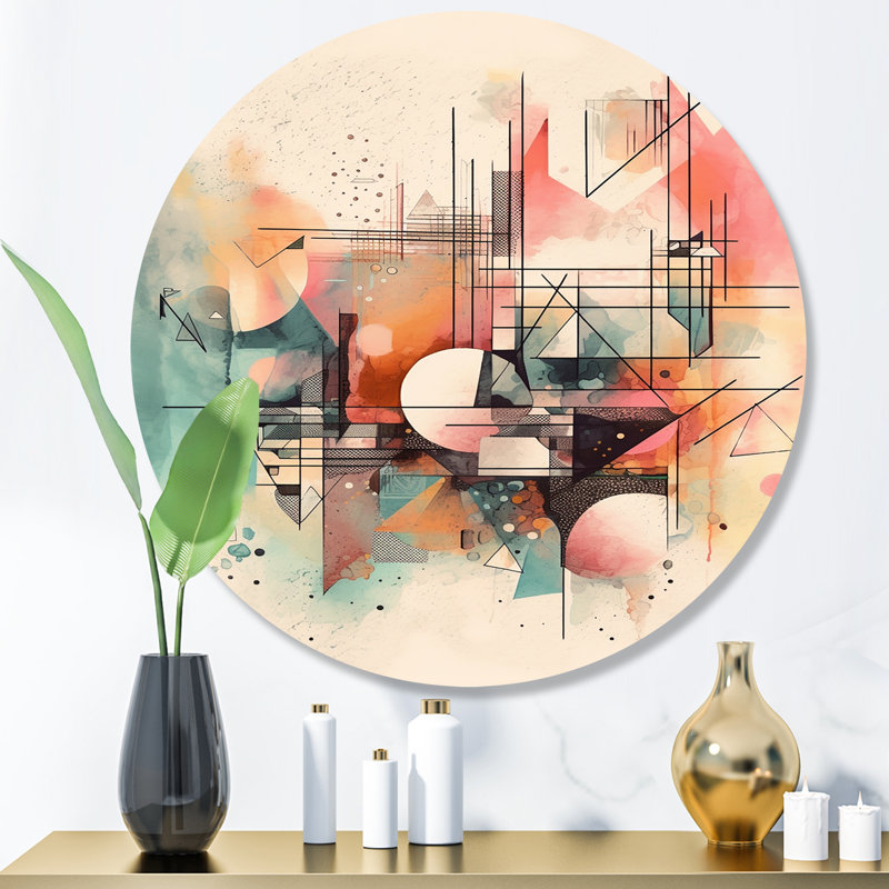 Explorations In Serenity V - Art abstrait géométrique rond sur métal, H 23 po x l 23 po x P 1 po