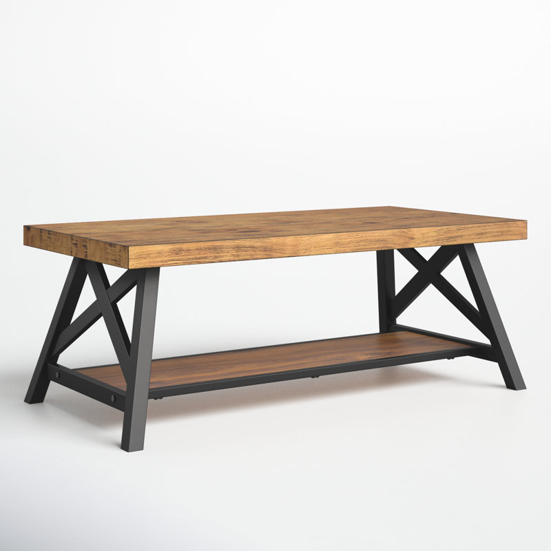 Table basse à tréteaux avec rangement Isakson, Chêne