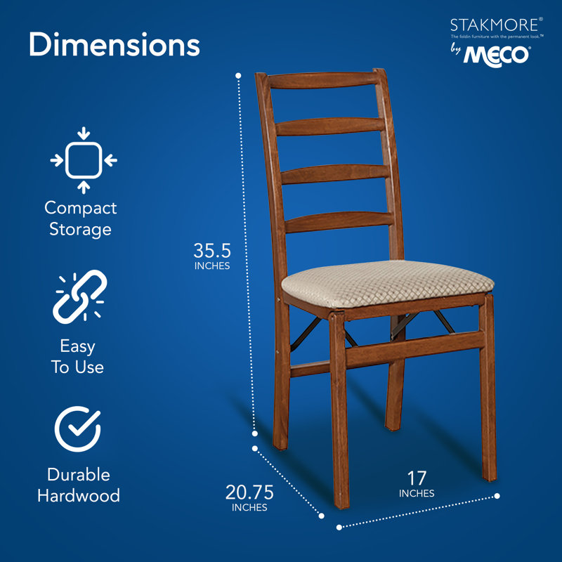Cherry Wood Ladderback Folding Chair with Upholstered Seat