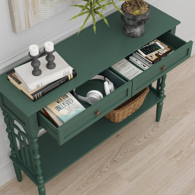 Console à 2 tiroirs Gothic Arch, table d'entrée vintage avec tablette de rangement ouverte