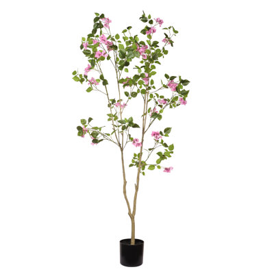 6 pi Bougainvillée artificiel avec fleurs roses, plante à fleurs artificielles avec pot noir