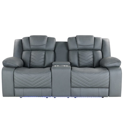 100% Grey Power Reclining With Led And Storage, Cup Holders, 75 In Package Depth, 37.3 Width, 27.5 Height Recline, , Led, Storage Console, Drop Down Table Plug, 211 Lb Weight