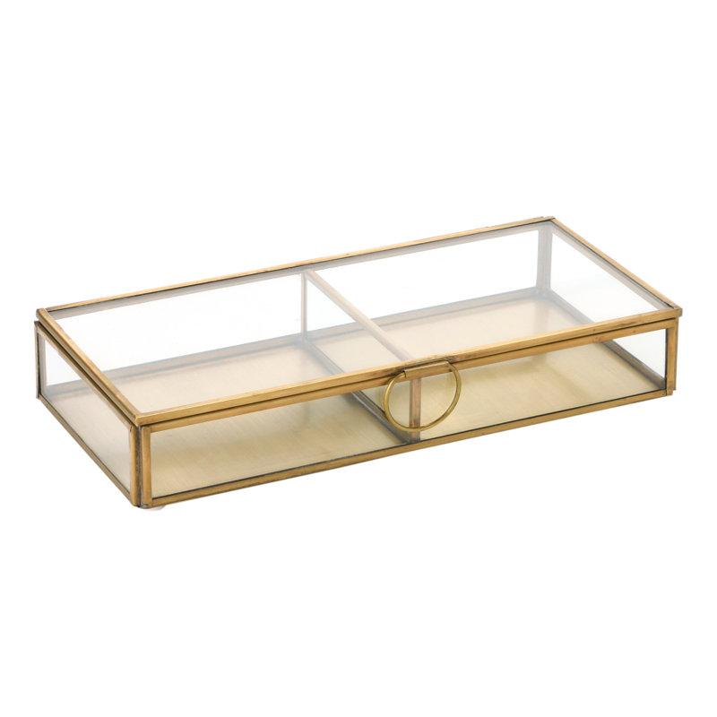 Boîte de présentation en laiton et verre avec deux compartiments