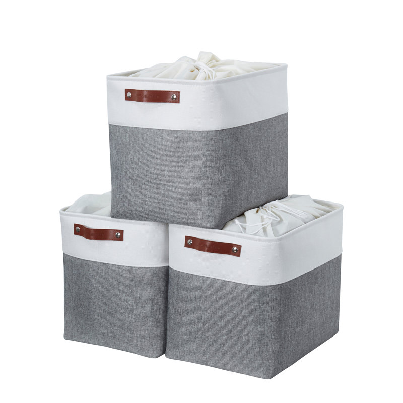 Bac en tissu robuste, Gris ardoise et blanc