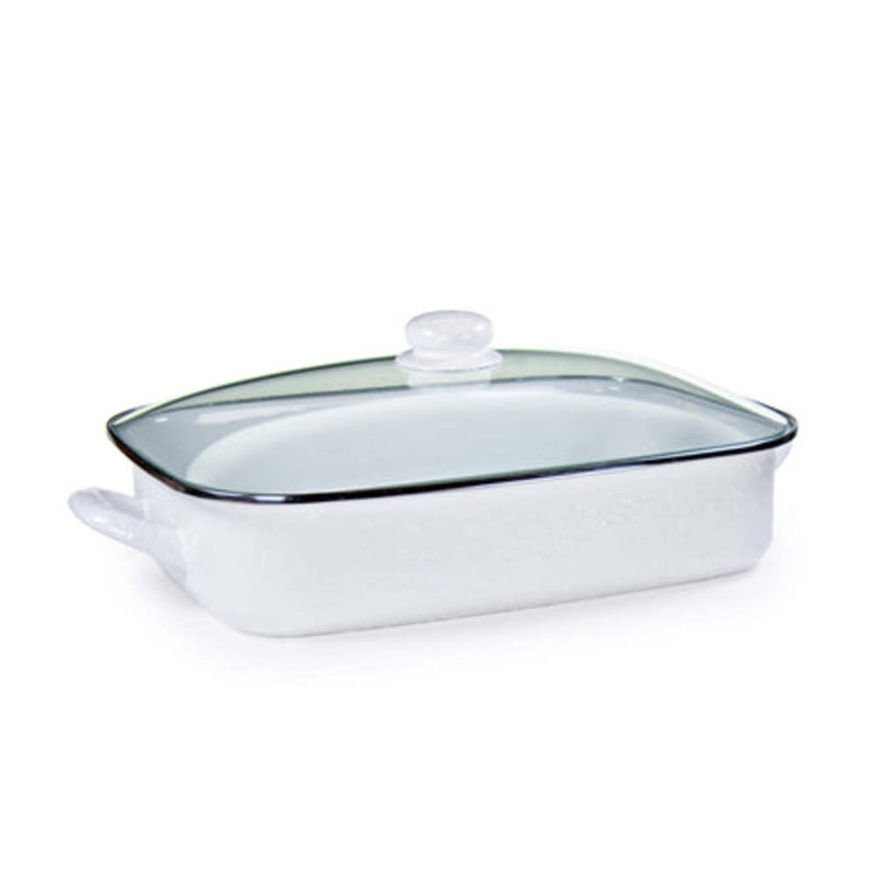 Golden Rabbit 10.5 Qt. Rectangular Lasagna Pan with Lid, Solid White Textured