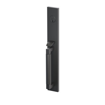 Emtek SELECT F20, Ensemble de poignées à mortaiser pleine longueur, entraxe de 2-1/2 po, tige extérieure en L, poignée lisse ; tige intérieure conique, bouton vert marbré, noir mat, droitier