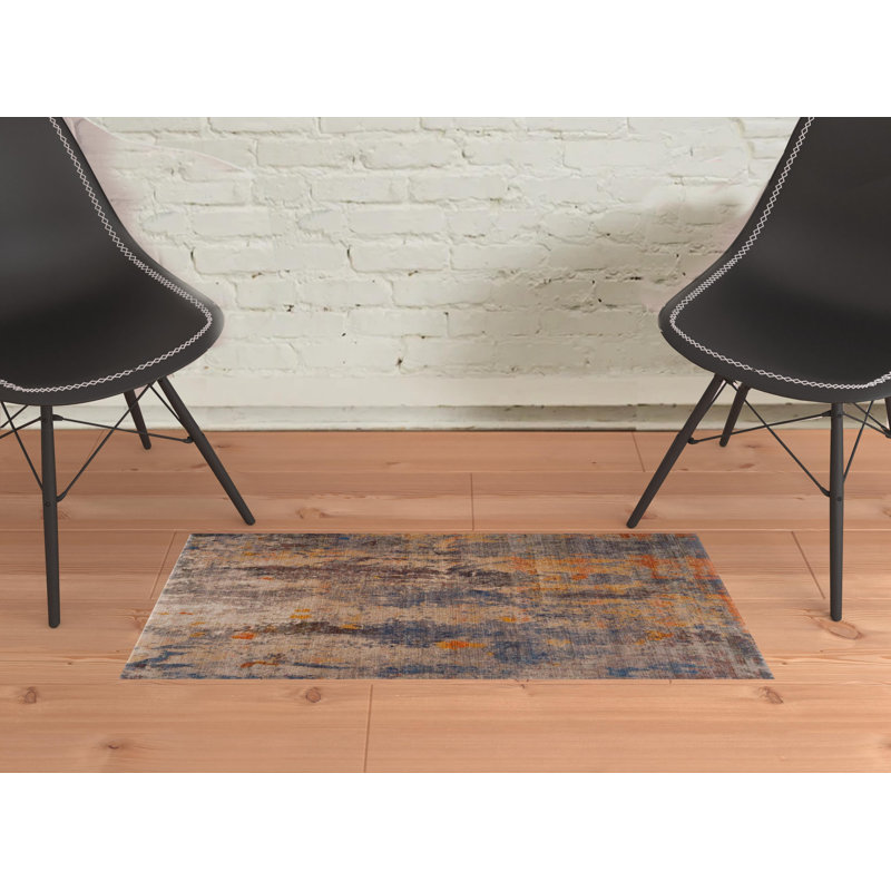 Distressed Desert Modern Abstract Runner Rug, Rectangle 2' x 3'