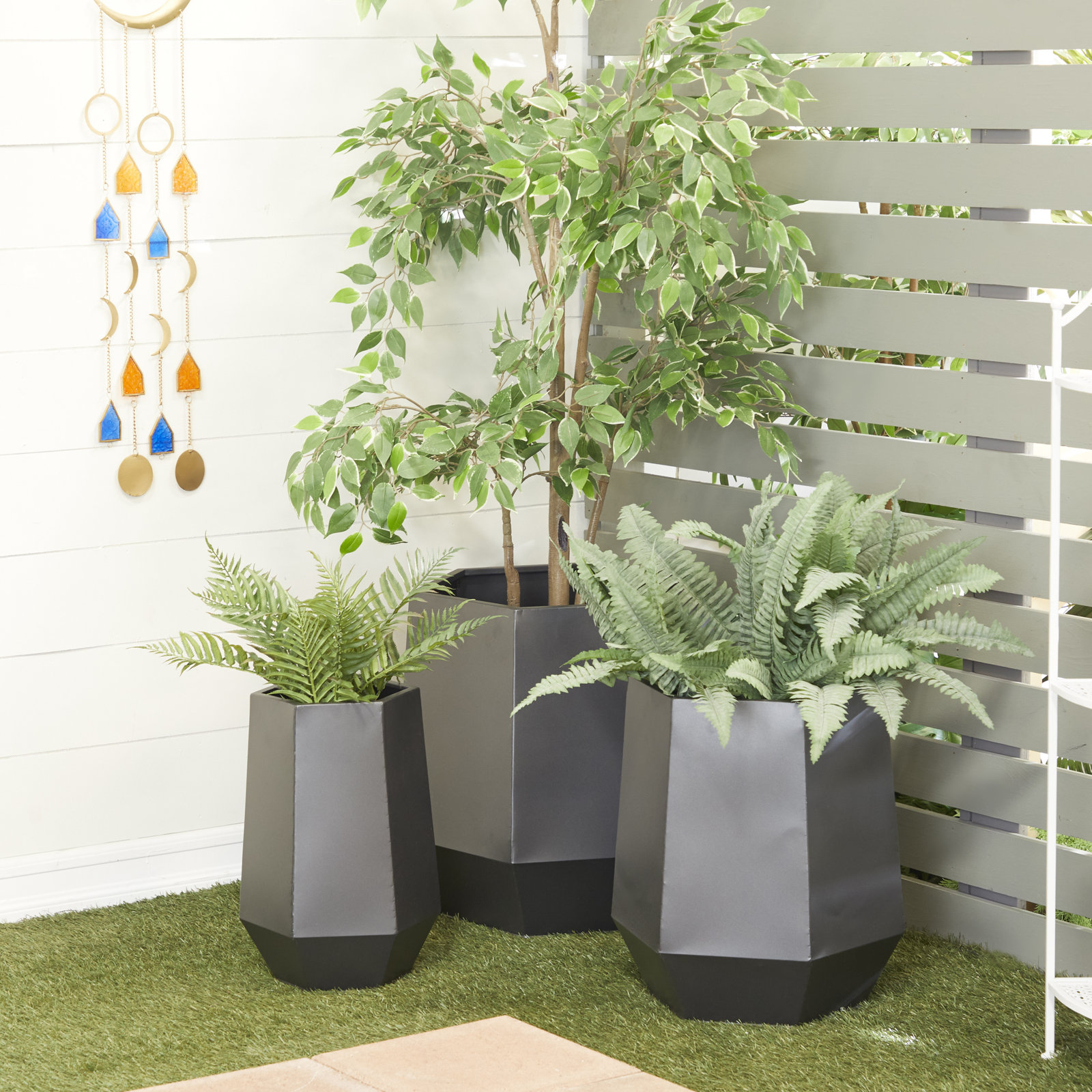 Esta Metal Planter - Set of 3, Gray