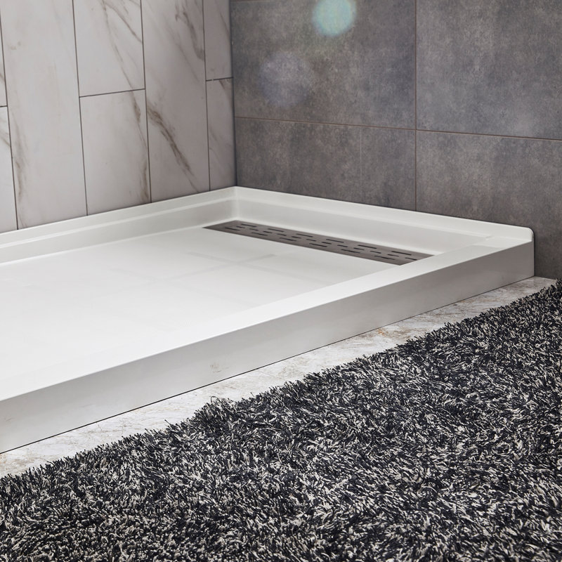 Base de douche ANZZI L 32 po Base de bac de douche d'angle avec drain en acrylique blanc marine brillant, Gauche
