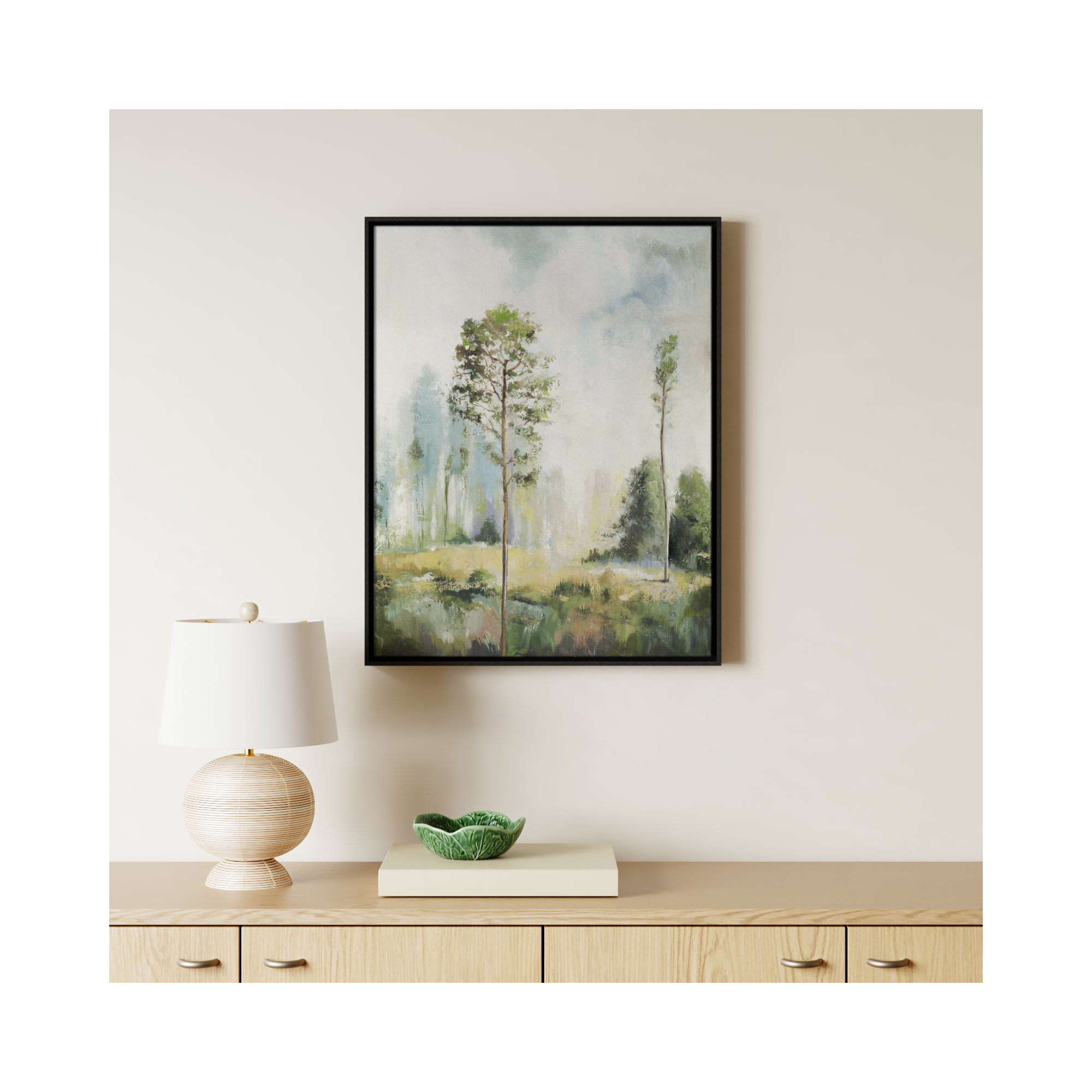 Tall Green Trees I by Teton Pearce - Floater Frame Print on Canvas, 29.5" H x 23.5" W, Black