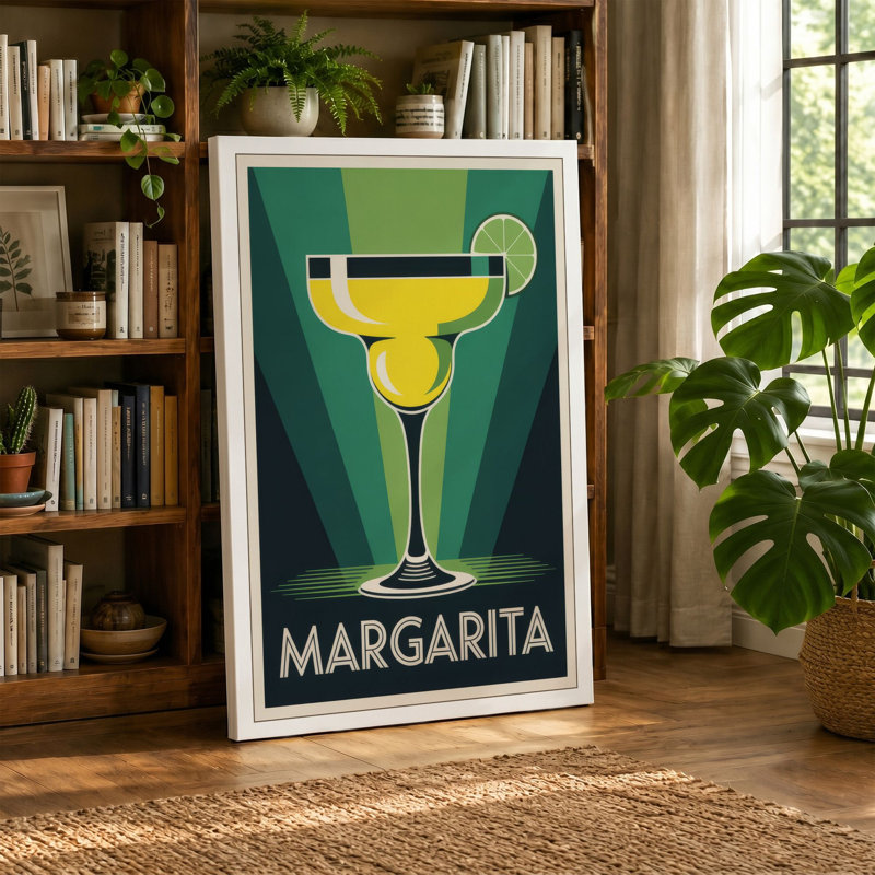 Margarita Poster Art Deco - Wrapped Canvas, 24x16 - 61.0 x 40.6 cm, Teal Border