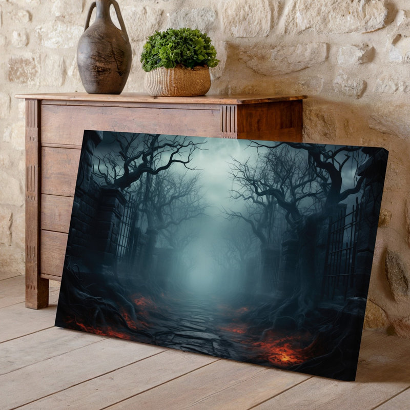 Canvas A Dark Eerie Landscape Featuring A Desolate Pathway Winding Through Wall Art A Twisted Forest Illuminated By A Haunting Full Canvas Wall Art