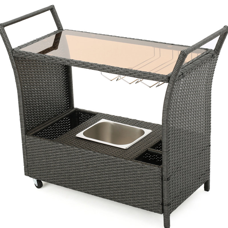 Chariot de rangement gris avec roulettes - panneaux de bar en verre trempé et aluminium