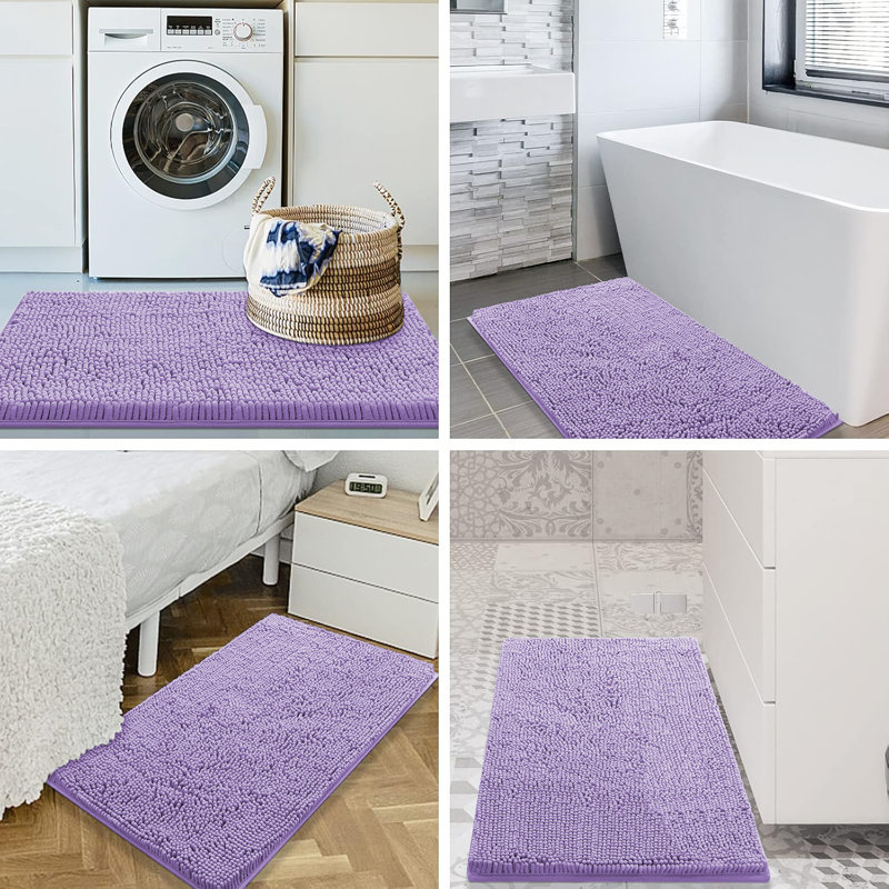 Chenille Non-Slip Non-Slip Bath Mat, Lilac, 60cm L x 40cm W