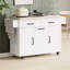 Îlot de cuisine blanc avec poubelle polyvalente, table à abattants, support à épices, barre à serviettes, étagère amovible, poubelle basculante, tiroir, armoire, tablettes, style-1289805973