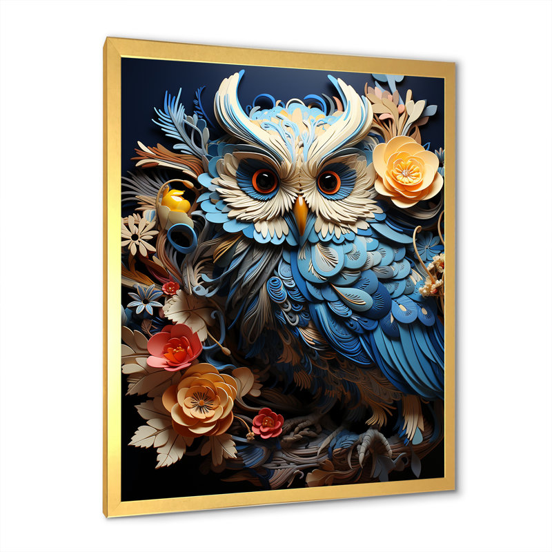 Mysterious Owl Blooms sur impression sur toile, Encadrement doré, H 40 po x l 30 po x P 1,5 po