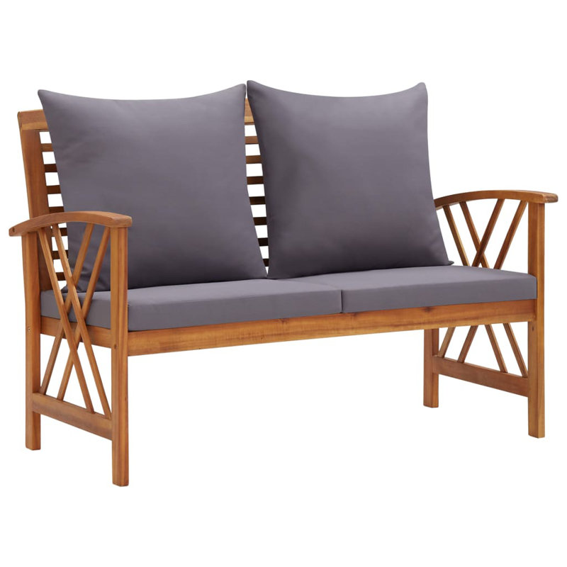Banc de jardin à finition bois d'acacia et coussins de patio gris foncé