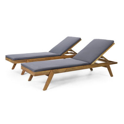 Brayhan Outdoor Acacia Wood Chaise Lounge , Cushion Included