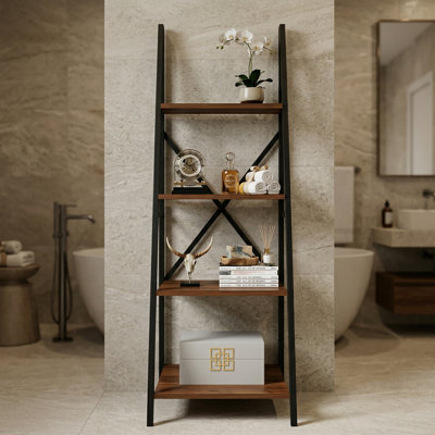 'Atherton' 4-Tier Ladder-Style Display Etagere in Matte Black and Walnut Finish