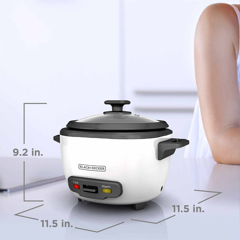 Black + Decker, cuiseur à riz, riz non cuit, panier à vapeur, bol antiadhésif amovible, une touche, 16 tasses