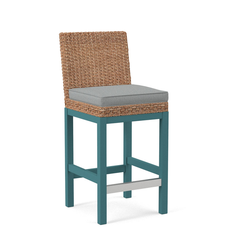 Upholstered Stool, Light Blue Performance Fabric; 0851-55, Havana Finish