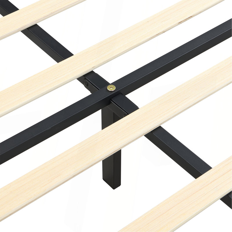 Structure de lit plateforme tapissier avec tête de lit moderne en tissu capitonné, ports USB, station de charge pratique, deux poches latérales, pas besoin de sommier
