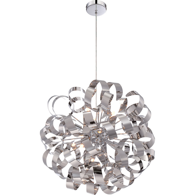 Ailis 12 - Light Dimmable Sphere Chandelier, 23" H x 23" W x 23" D, Polished Chrome
