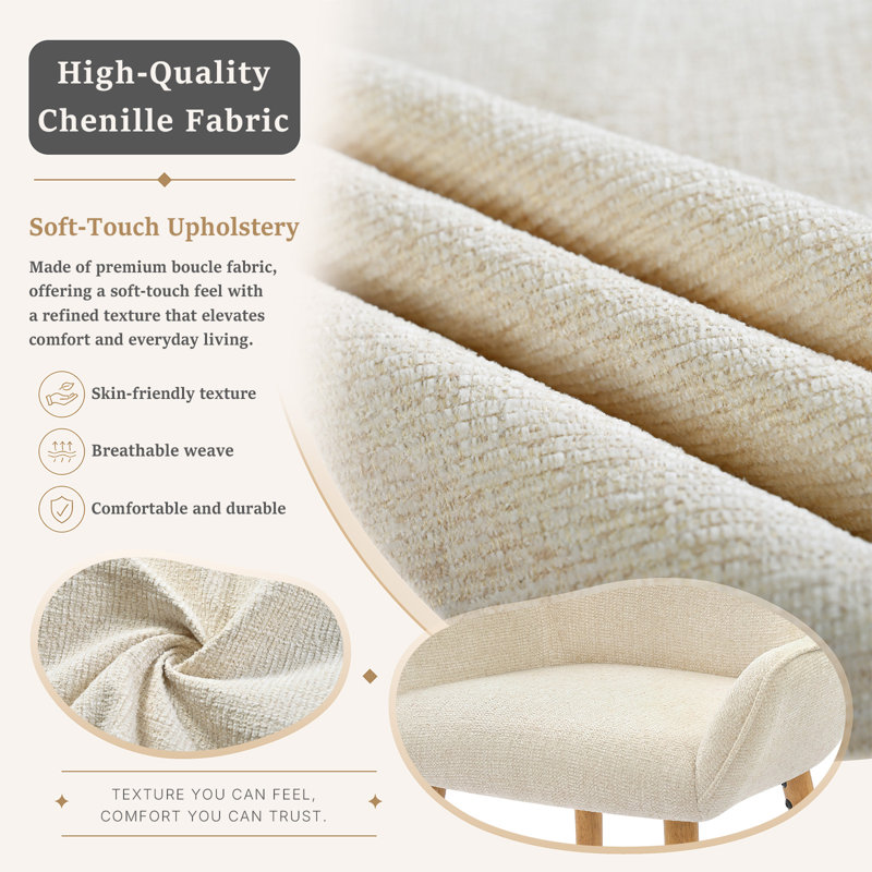 50cm H Upholstered Upholstered Back Armchair, Cream, Cream